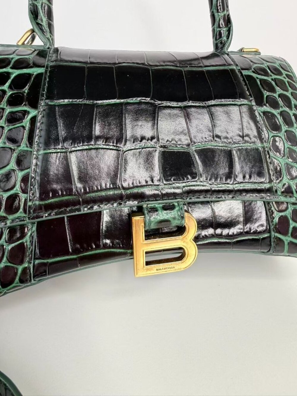 Balenciaga Hourglass XS Croc Embossed Leather Top Handle Crossbody Bag - Picture 10 of 11